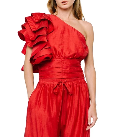 CIEBON Risa One Shoulder Mulit Tiered Ruffle Flutter Sleeve Coordinating Top