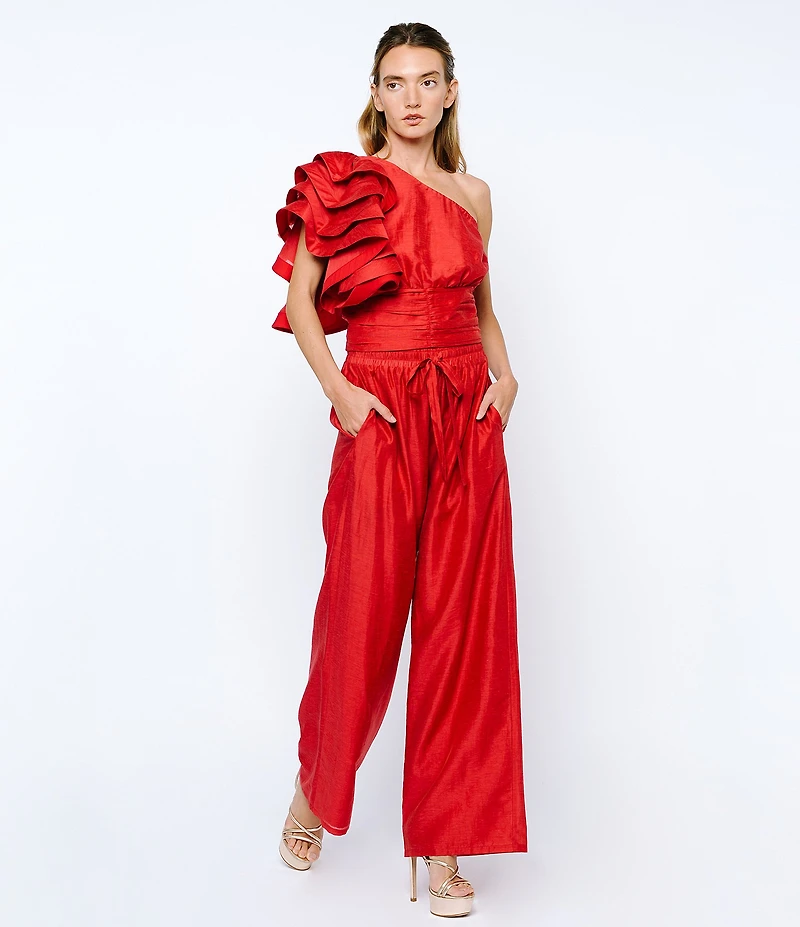 CIEBON Risa One Shoulder Mulit Tiered Ruffle Flutter Sleeve Coordinating Top