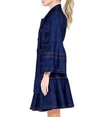 CIEBON Roma Topstiched Denim Collared Long Sleeve Belted Mini Dress