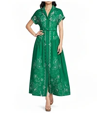 CIEBON Rosalyn Floral Printed Collared Neck Short Sleeve A-Line Crepe Maxi Dress