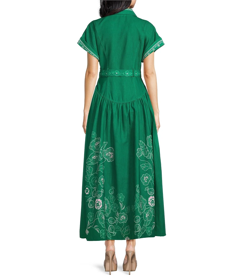CIEBON Rosalyn Floral Printed Collared Neck Short Sleeve A-Line Crepe Maxi Dress