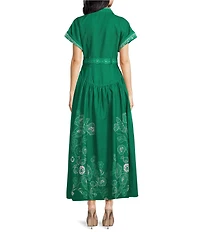 CIEBON Rosalyn Floral Printed Collared Neck Short Sleeve A-Line Crepe Maxi Dress
