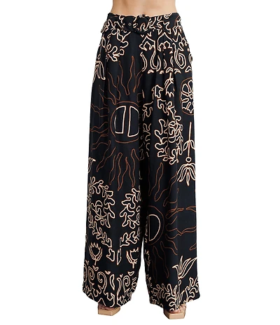 CIEBON Seleste Printed Woven High Waist Wide Leg Belted Coordinating Pants