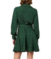CIEBON Serane Eyelet Embroidered Collared Neck Belted Button Front Shirt Dress