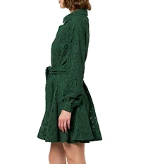 CIEBON Serane Eyelet Embroidered Collared Neck Belted Button Front Shirt Dress