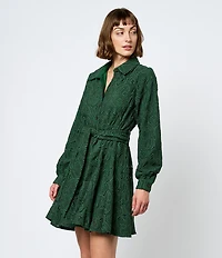 CIEBON Serane Eyelet Embroidered Collared Neck Belted Button Front Shirt Dress