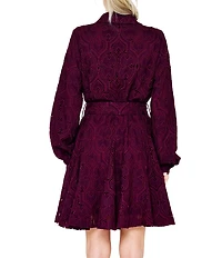 CIEBON Serane Eyelet Embroidered Lace Collared Long Sleeve Belted Mini Shirt Dress