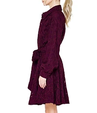 CIEBON Serane Eyelet Embroidered Lace Collared Long Sleeve Belted Mini Shirt Dress