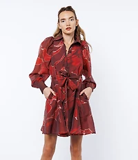 CIEBON Silvie Floral Print Mandarin Collar Long Sleeve Mini Dress