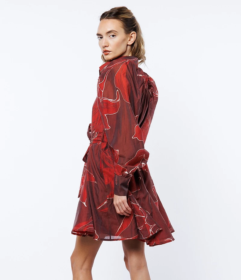 CIEBON Silvie Floral Print Mandarin Collar Long Sleeve Mini Dress