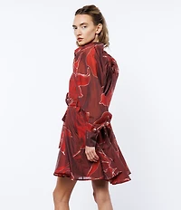 CIEBON Silvie Floral Print Mandarin Collar Long Sleeve Mini Dress