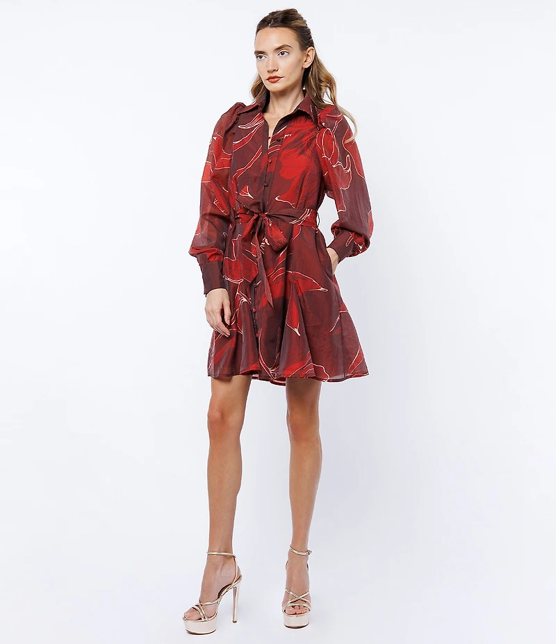 CIEBON Silvie Floral Print Mandarin Collar Long Sleeve Mini Dress