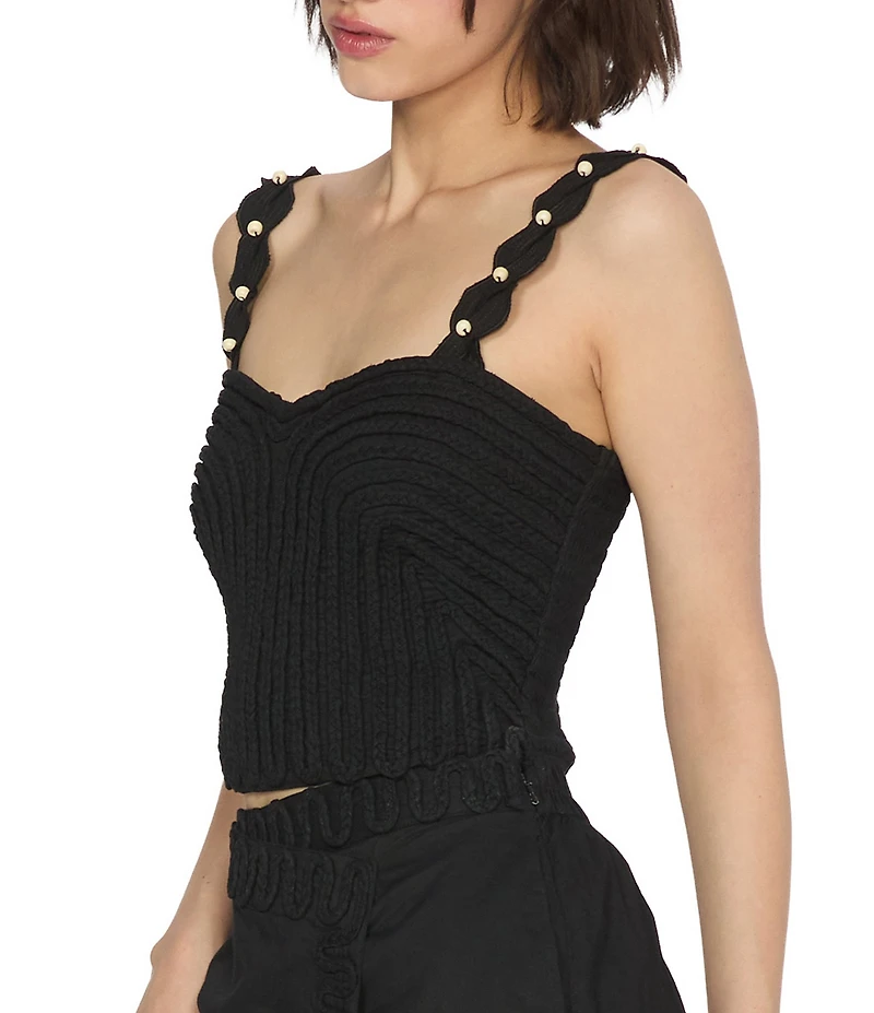 CIEBON Talia Soutache Embroidered Sweetheart Neck Sleeveless Top