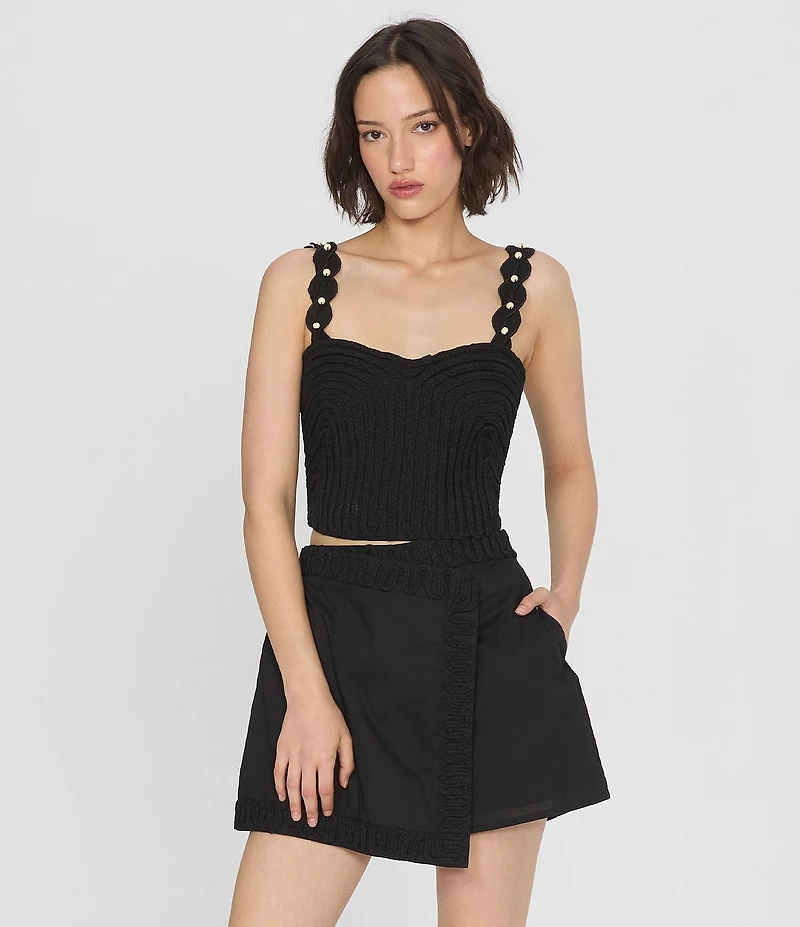 CIEBON Talia Soutache Embroidered Sweetheart Neck Sleeveless Top