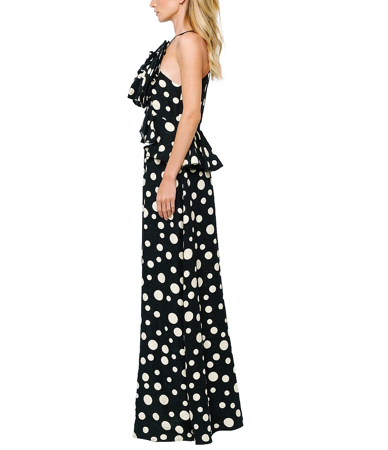 CIEBON Tashi 3D Flower Polka Dot Halter Neck Sleeveless Maxi Dress