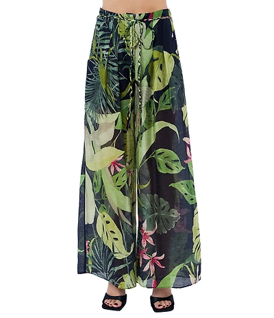 CIEBON Thom Tropical Printed High Rise Wide Leg Coordinating Voile Pants