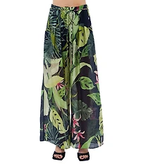 CIEBON Thom Tropical Printed High Rise Wide Leg Coordinating Voile Pants