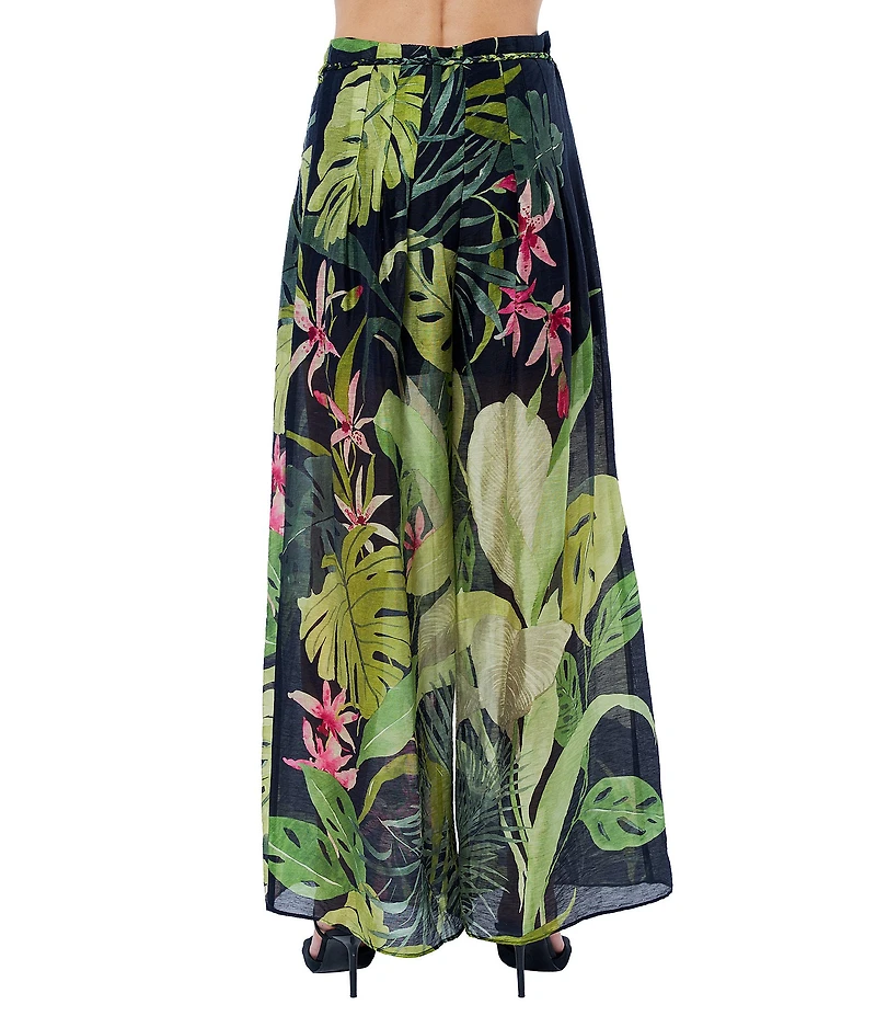 CIEBON Thom Tropical Printed High Rise Wide Leg Coordinating Voile Pants
