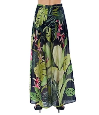 CIEBON Thom Tropical Printed High Rise Wide Leg Coordinating Voile Pants
