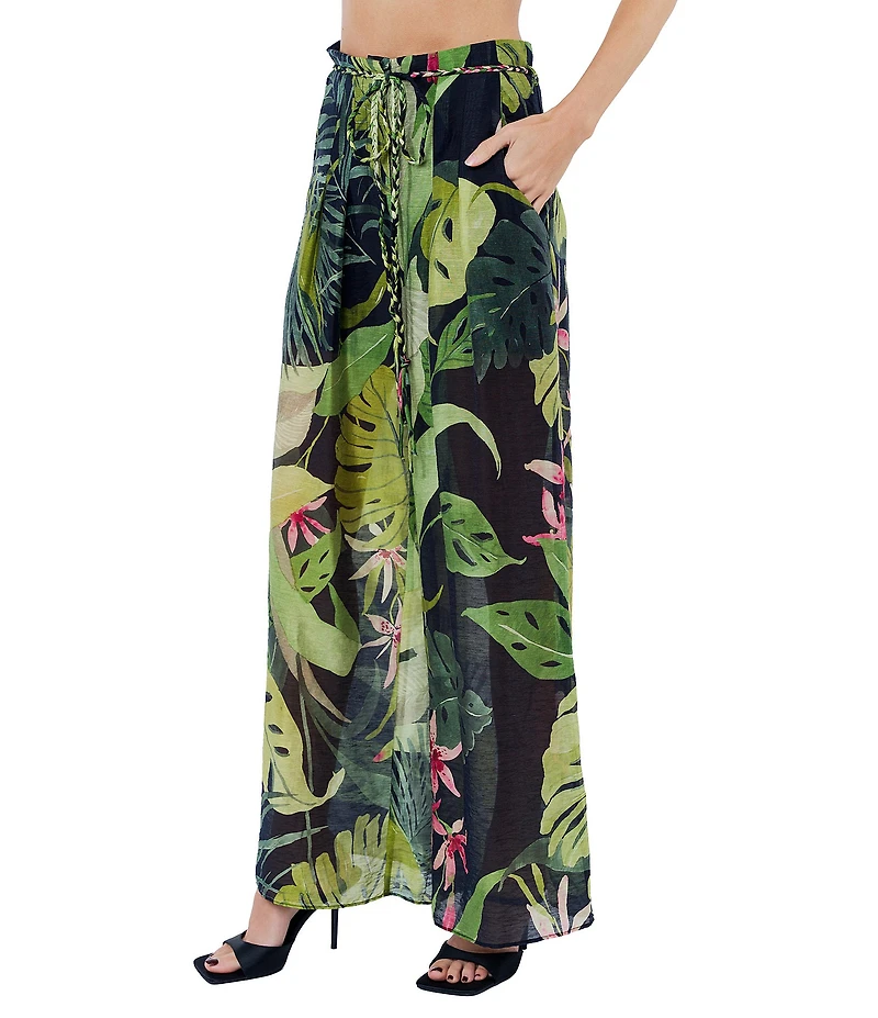 CIEBON Thom Tropical Printed High Rise Wide Leg Coordinating Voile Pants