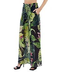 CIEBON Thom Tropical Printed High Rise Wide Leg Coordinating Voile Pants