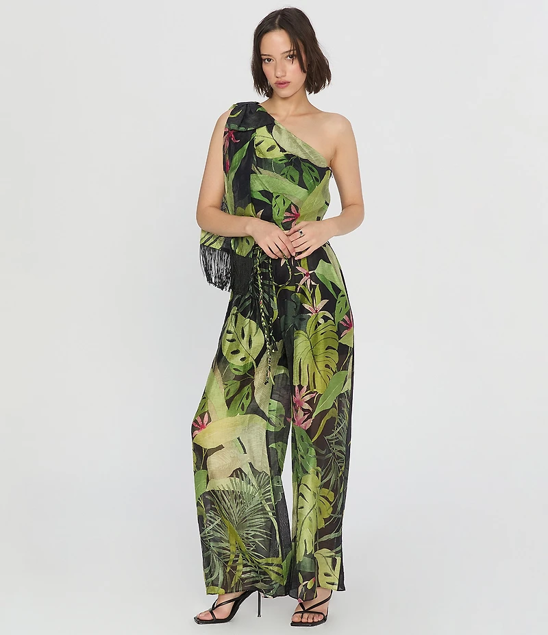 CIEBON Thom Tropical Printed High Rise Wide Leg Coordinating Voile Pants