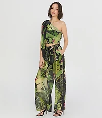 CIEBON Thom Tropical Printed High Rise Wide Leg Coordinating Voile Pants