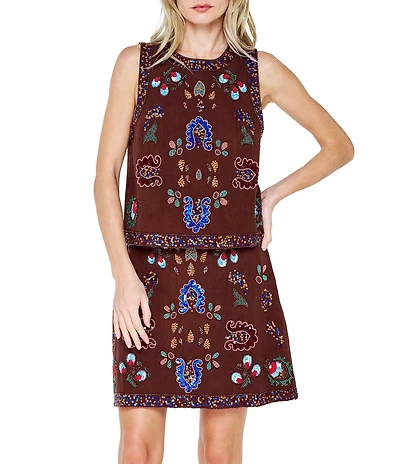 CIEBON Viveka Beaded Sequin Crew Neck Sleeveless Coordinating Tank Top