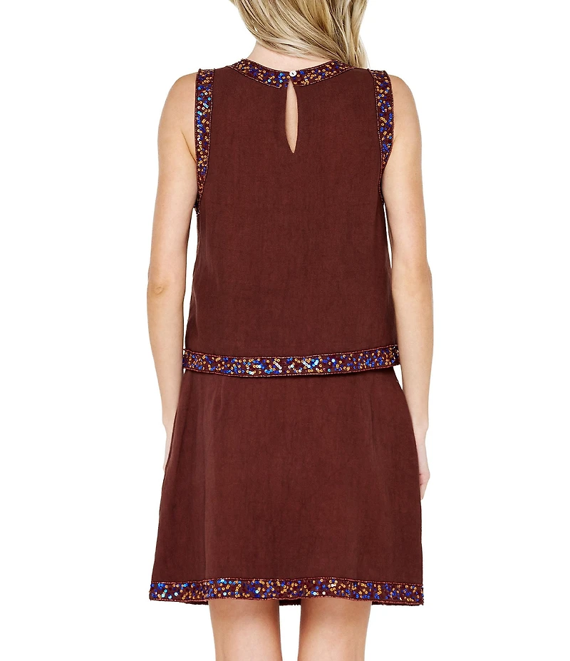 CIEBON Viveka Beaded Sequin Crew Neck Sleeveless Coordinating Tank Top