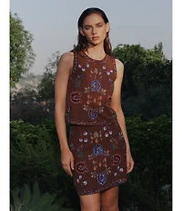 CIEBON Viveka Beaded Sequin Crew Neck Sleeveless Coordinating Tank Top