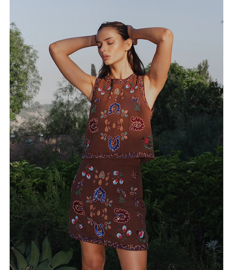 CIEBON Viveka Beaded Sequin Crew Neck Sleeveless Coordinating Tank Top