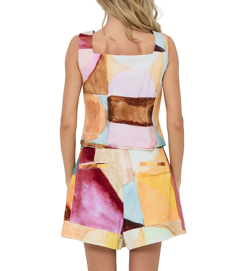 CIEBON Yesika Printed Square Neck Sleeveless Scalloped Front Coordinating Top