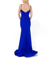 Cinderalla Couture Sleeveless Spaghetti Strap Beaded Lace Pattern Gown
