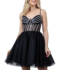 Cinderella Couture Beaded Sheer Corset Fit-And-Flare Dress