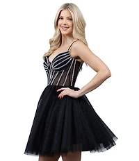 Cinderella Couture Beaded Sheer Corset Fit-And-Flare Dress