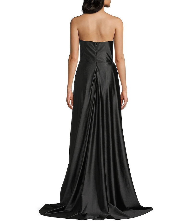 Cinderella Couture Satin Strapless Sweetheart Neck Side Slit Pleated Gown