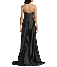 Cinderella Couture Satin Strapless Sweetheart Neck Side Slit Pleated Gown