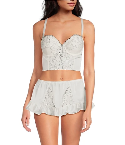 Cinema Etoile Embroidered Satin Bustier and Skirt Set