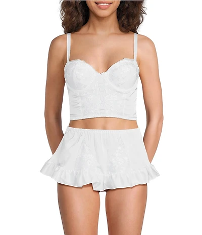Cinema Etoile Embroidered Satin Bustier and Skirt Set
