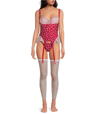 Cinema Etoile Padded Cup Heart Print Mesh & Stretch Microfiber Bustier