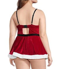 Cinema Etoile Plus Size Sexy Santa Sleeveless Sweetheart Neck Padded Cup Stretch Velvet & Sherpa Babydoll