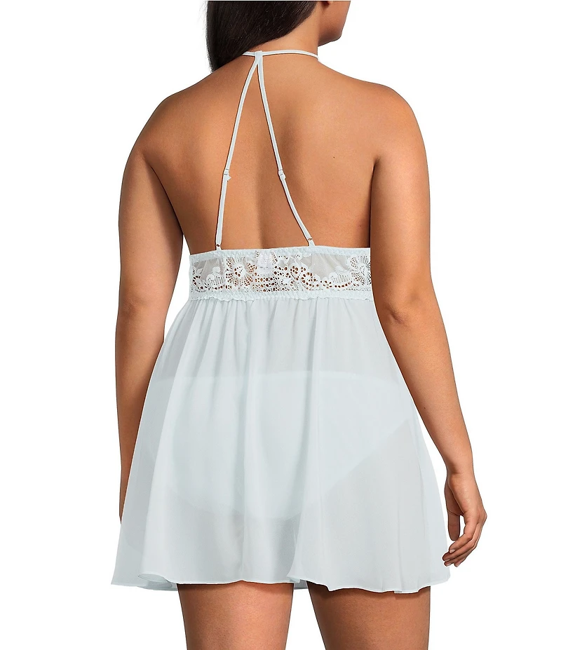 Cinema Etoile Plus Size Soft Cup Halter Babydoll with Crochet Lace