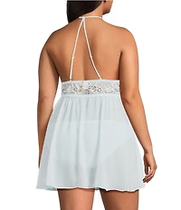 Cinema Etoile Plus Size Soft Cup Halter Babydoll with Crochet Lace