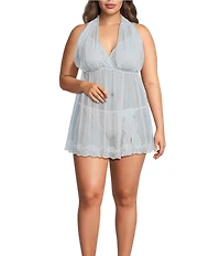 Cinema Etoile Plus Size Soft Triangle Cup Lace and Tulle Babydoll