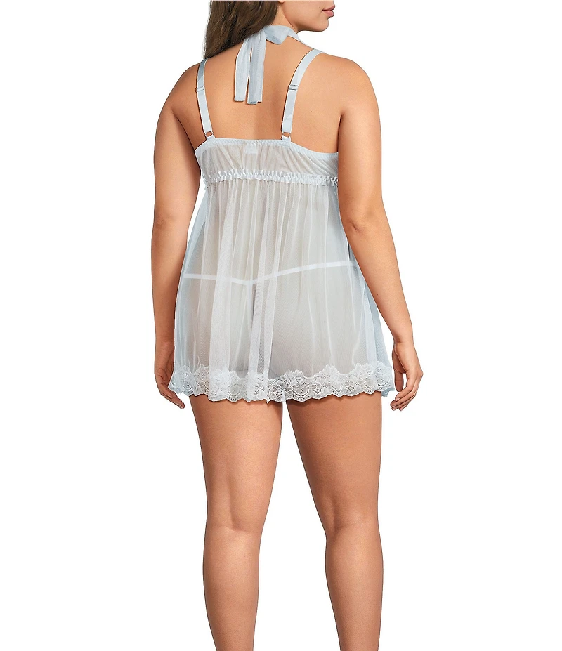Cinema Etoile Plus Size Soft Triangle Cup Lace and Tulle Babydoll