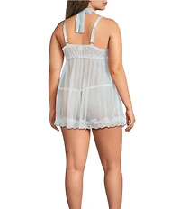 Cinema Etoile Plus Size Soft Triangle Cup Lace and Tulle Babydoll