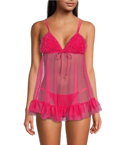 Cinema Etoile Ruffle Tulle V-Neck Sleeveless Babydoll