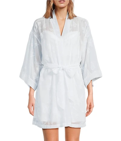 Cinema Etoile Satin Chemise & Sheer Butterfly Robe Set