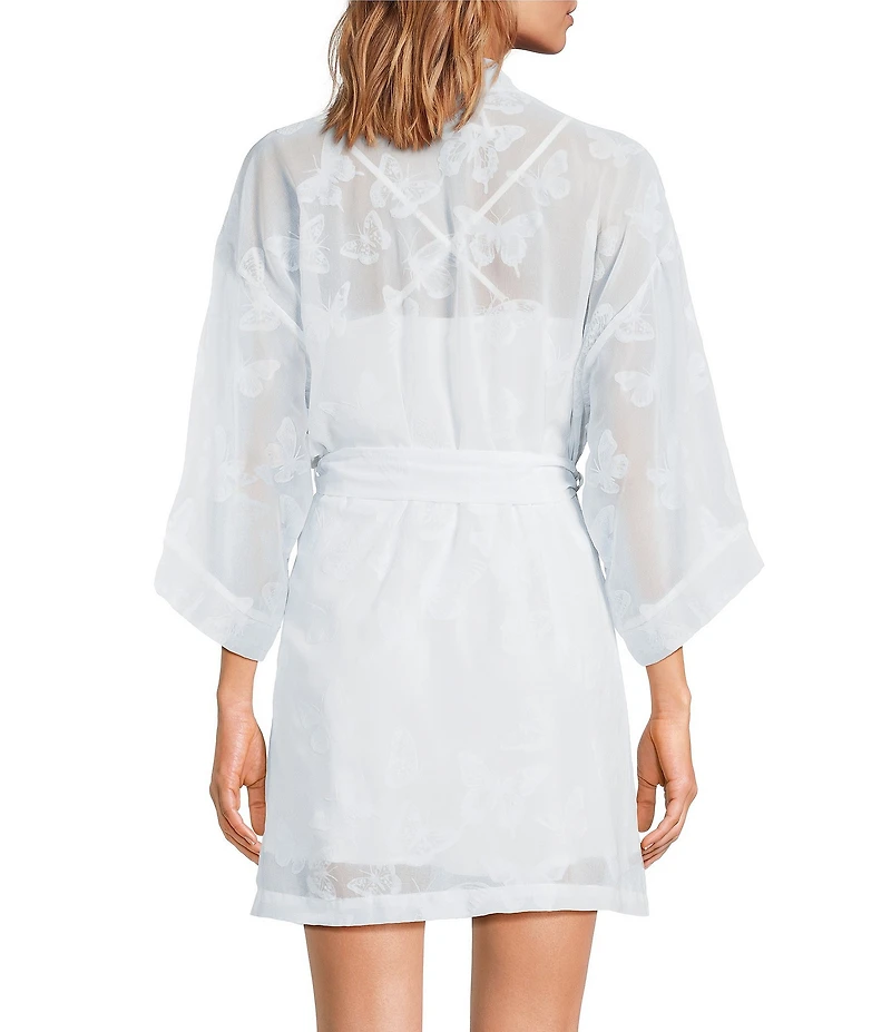 Cinema Etoile Satin Chemise & Sheer Butterfly Robe Set