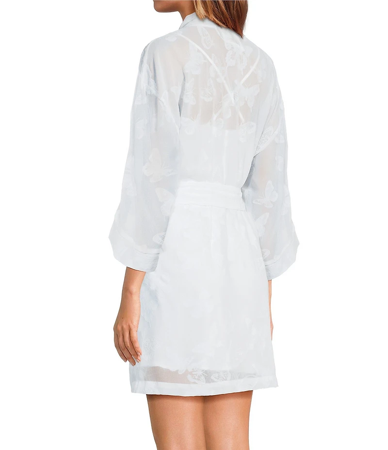 Cinema Etoile Satin Chemise & Sheer Butterfly Robe Set